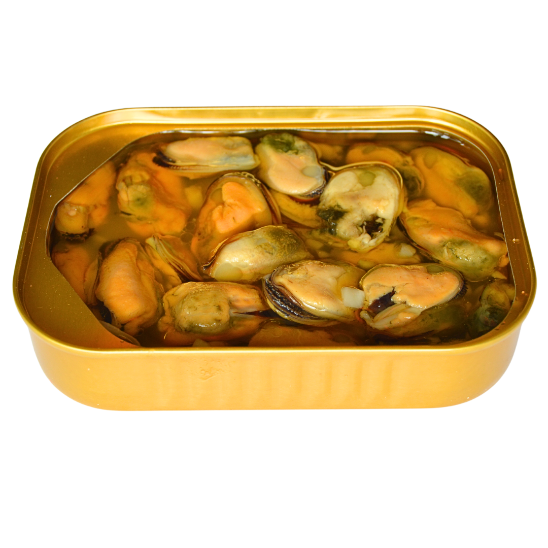 10 pcs • Canned mussels box • Oil with garlic